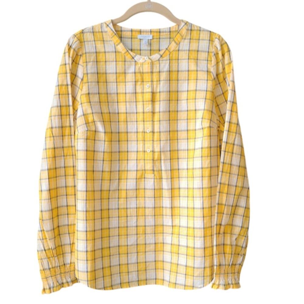 NWT Talbots Plaid Cotton Popover Top Ruffle Cuff Preppy Workwear Casual Spring M